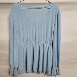 Chic Sky Blue V-Neck Blouse